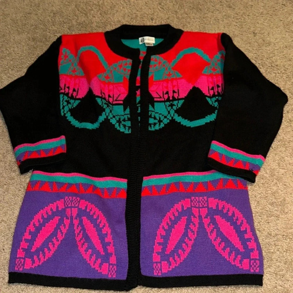 Carducci OpenFront Cardigan Sweater Acrylic Wool Blend Western Black Pink Purple - Picture 2 of 6